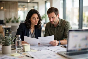 Medical billing specialists reviewing insurance claim documents in a modern office — how to choose a medical billing company in New Jersey