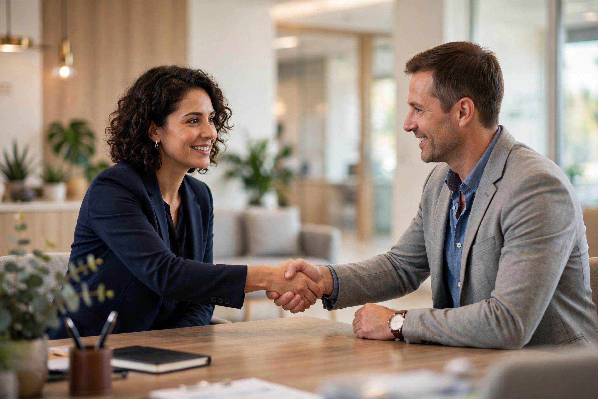 A practice manager meeting with a billing consultant in a medical office — evaluating a billing partner