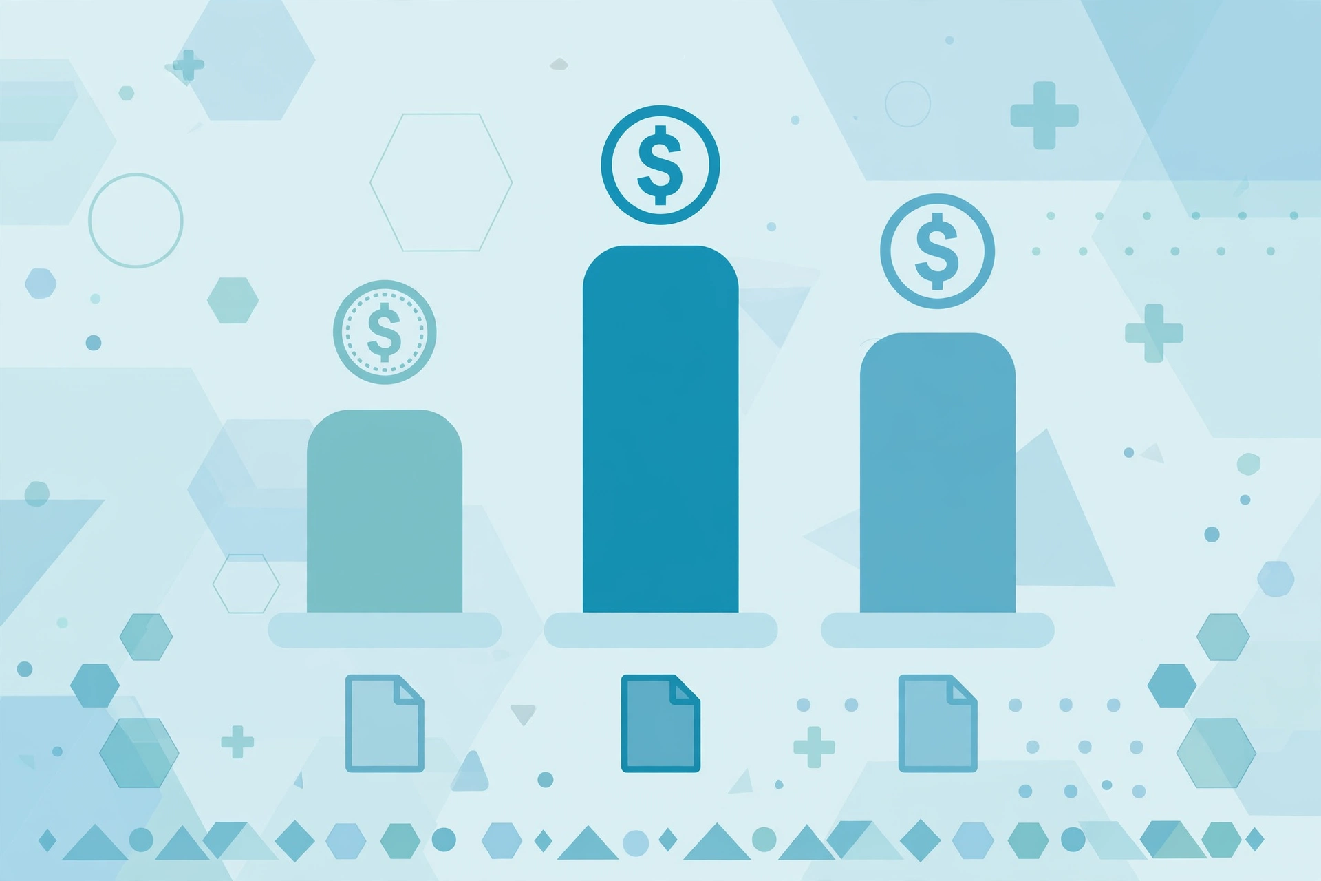 Abstract bar chart comparing three pricing structures with rising columns — medical billing cost comparison diagram