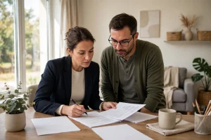 Group practice manager reviewing claim paperwork with a therapist in a bright office — NPI linkage denials guide