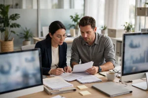 Billing specialists reviewing medical claims at modern office desks — how much it costs to outsource medical billing guide
