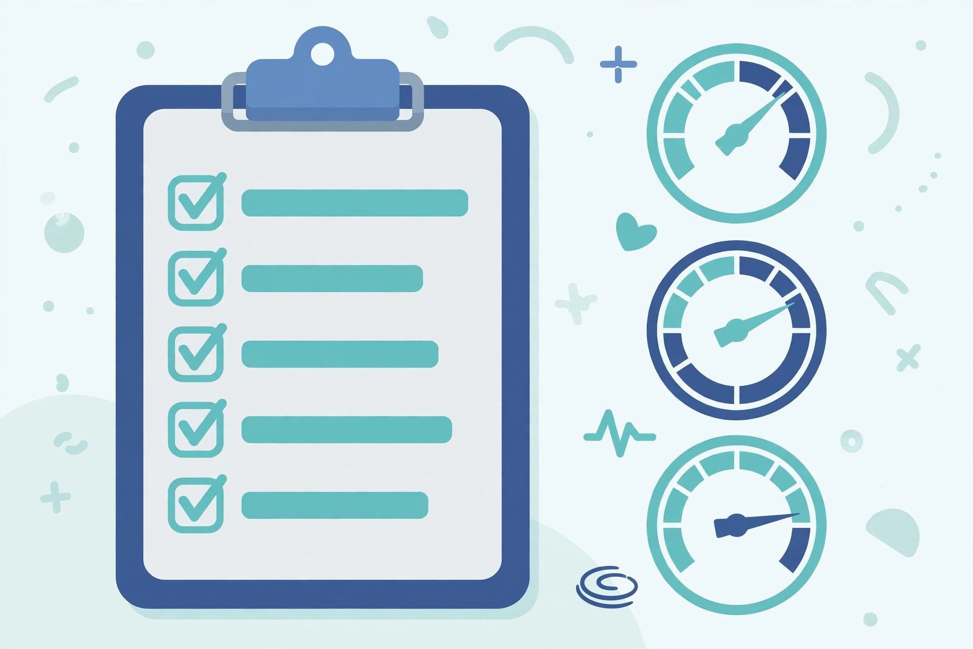 Checklist and gauge dashboard illustration showing billing performance benchmarks — comparing medical billing company proposals