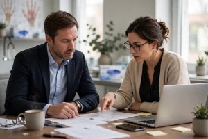 Practice owner reviewing a vendor proposal with a billing consultant — questions to ask a medical billing company guide