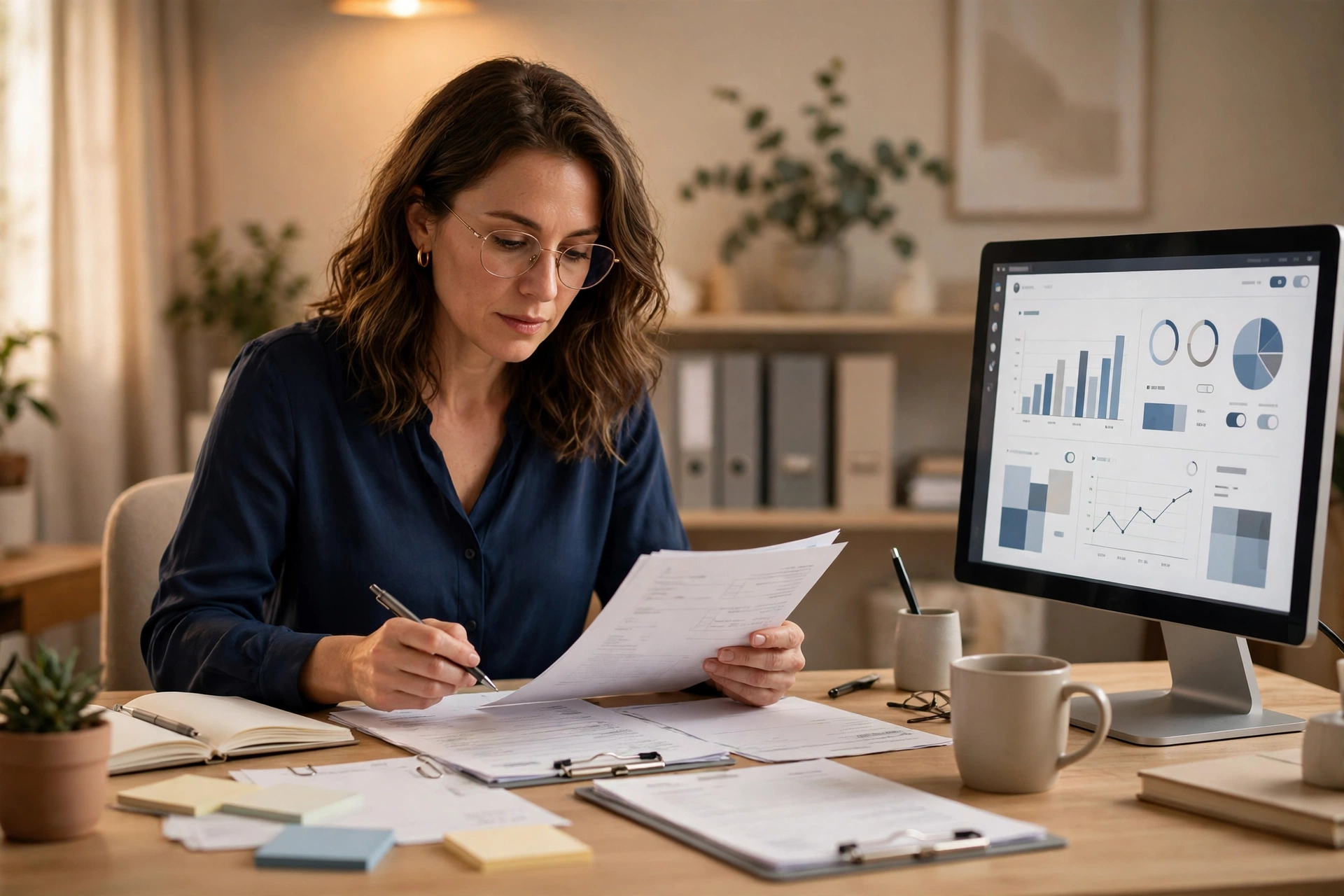 Billing specialist reviewing claim paperwork at a desk — medical billing deadlines